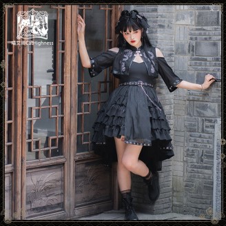 Ink Dragon Girl Gothic Qi Lolita Style Dress JSK + Jacket Set by Cat Highness (CH42)
